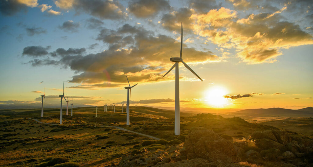 Wind turbines on the hills in Avila, Spain