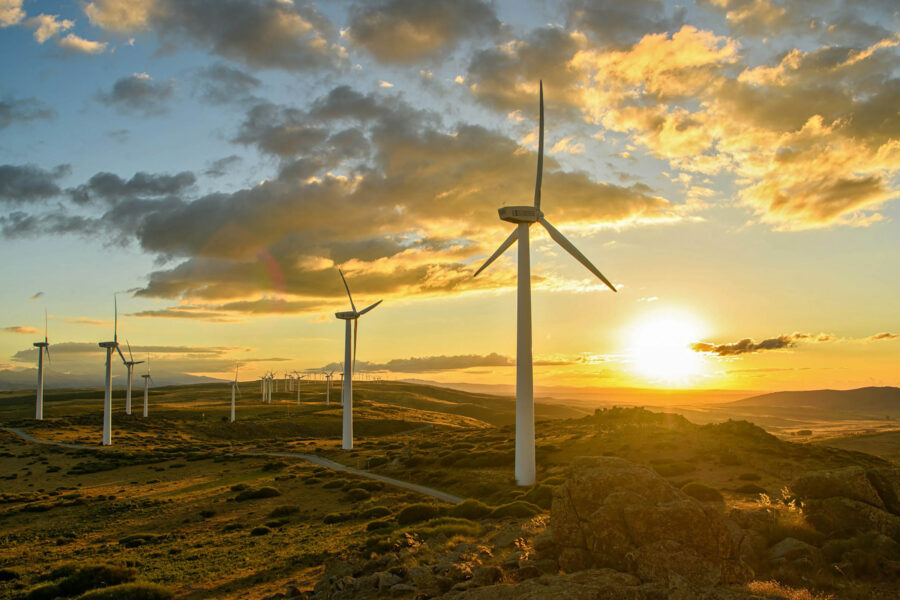 Wind turbines on the hills in Avila, Spain