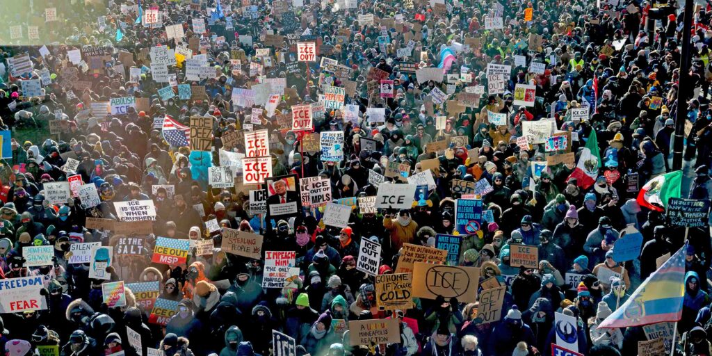 Anti-ICE protestors in Minneapolis, Minnesota