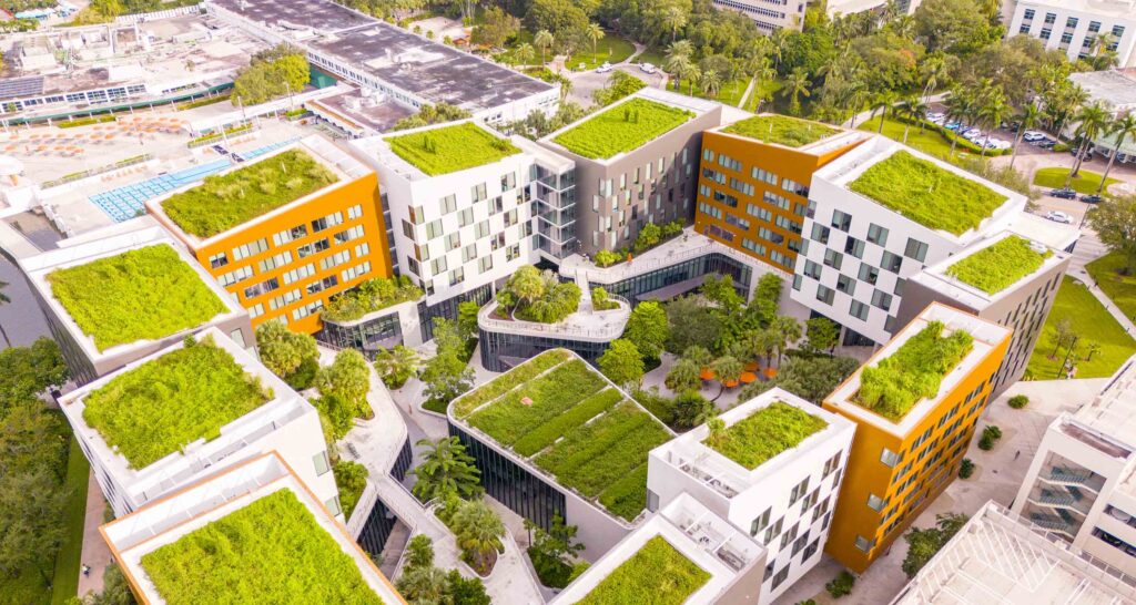 green rooves and rain gardens at University of Miami's Lakeside Village